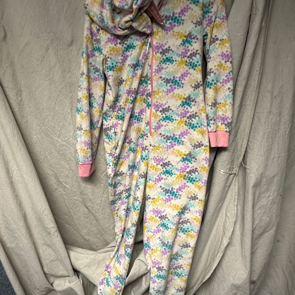 Xhilaration Pink and Multicolor unincorn kitty cat Hooded Onesie pajamas w/ tail